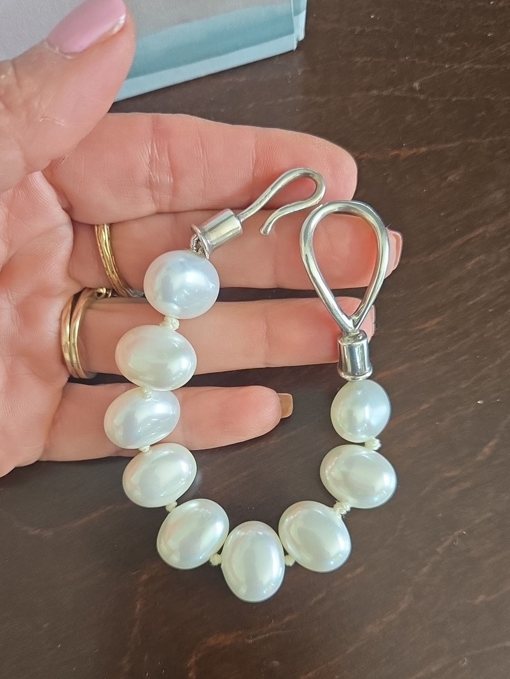 Sterling Silver, "Pop On" Pearl Bracelet